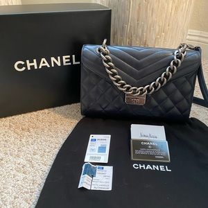 CHANEL Aged CALFSKIN QUILTED MAD ABOUT QUILTING MEDIUM FLAP BAG, NAVY BLUE, RARE